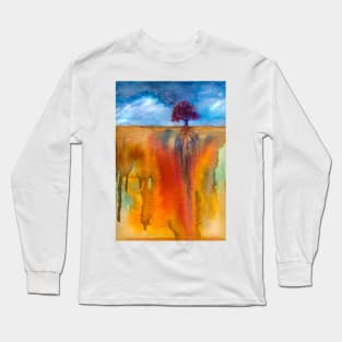 Watercolor abstract landscape and single tree Long Sleeve T-Shirt